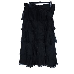 Marie Oliver Adler Skirt 8 Black Ruffle Tiered Midi Flowy High Waist Dressy